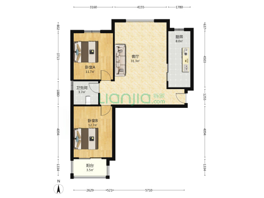 钻石广场 2室2厅 南-户型图