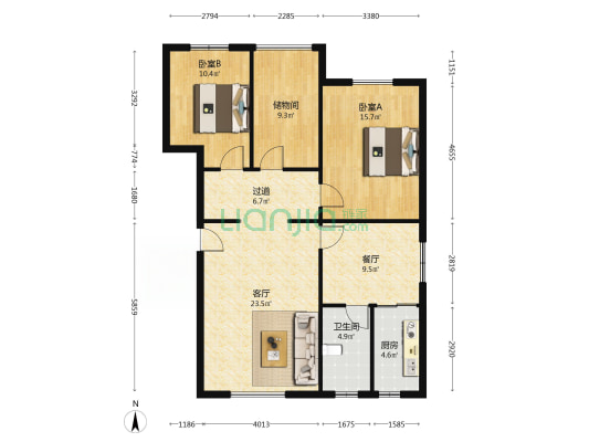 发发商城东西通透大三居，本满五年，-户型图