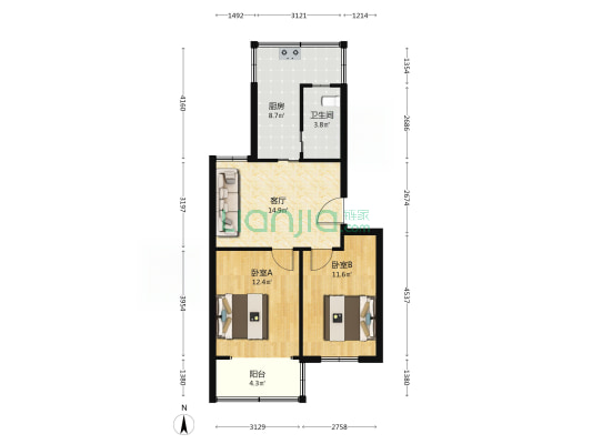 金桥 2室1厅1卫 69平方