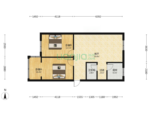 梨园小区 2室1厅1卫 83平方