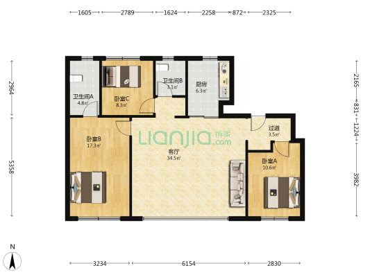 璀璨璟园 3室1厅2卫 120平方