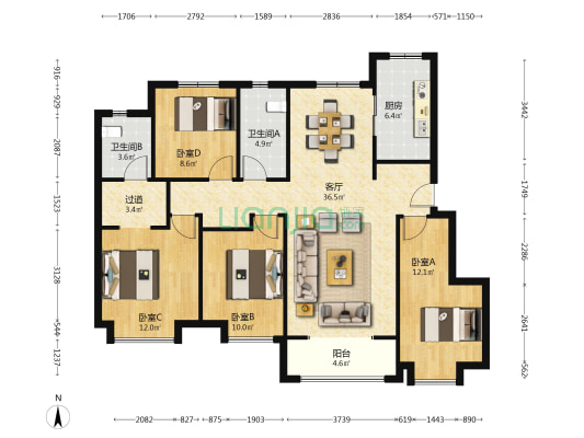中骏宸璟府 4室1厅2卫 130平方