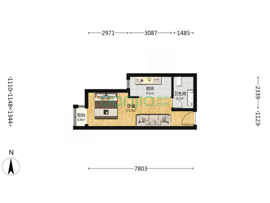 东惠家园3号院 1室0厅1卫 41平方