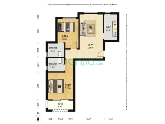 韵栖华庭三区 2室1厅2卫 82平方