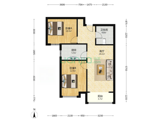 很好的一个两居，适合居住，采光好-户型图