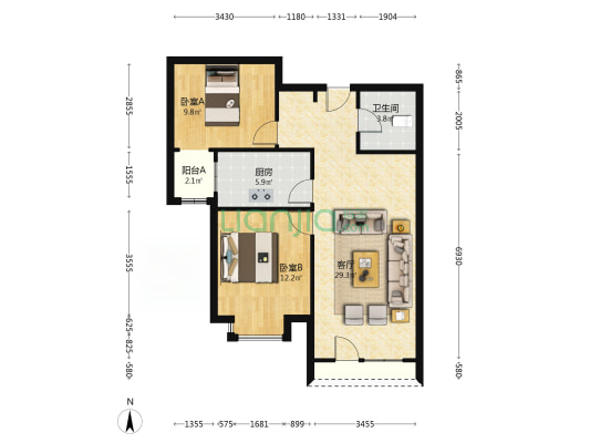 房本满五唯一，无尾款，精装自住，带车位地下室-户型图