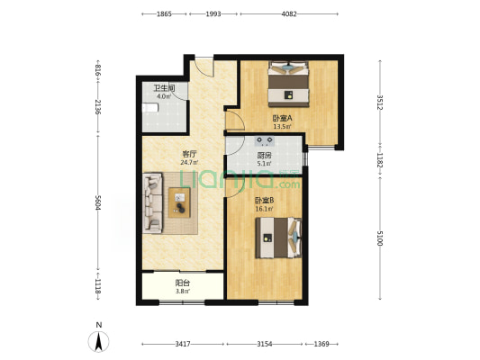前排 好楼栋 俯瞰德信公园 南向大两居-户型图