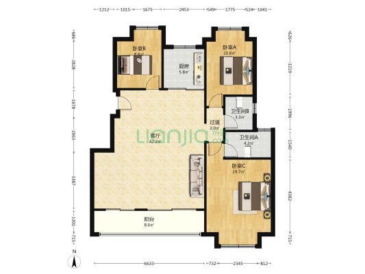 四川邦泰东方雅颂 3室1厅2卫 128平方