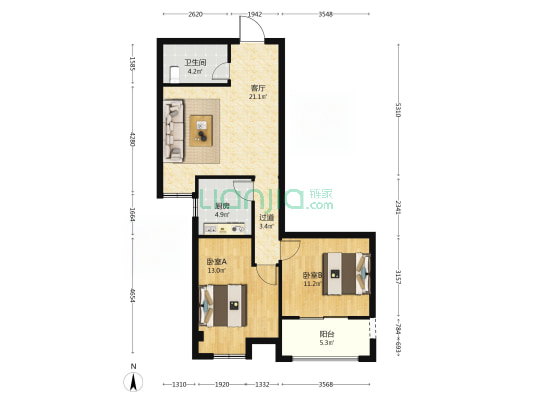 上渡新苑二区 2室1厅1卫 77平方
