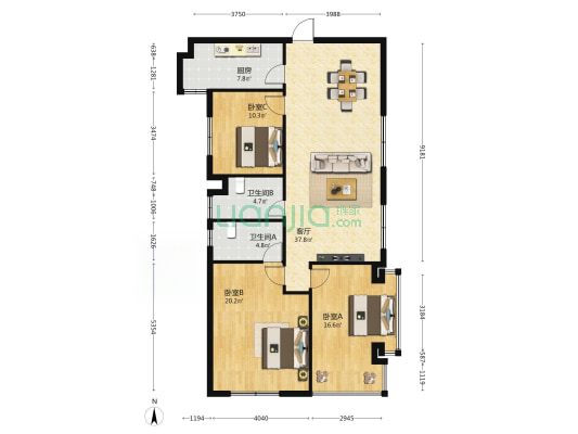 花城锦苑 3室1厅2卫 133平方