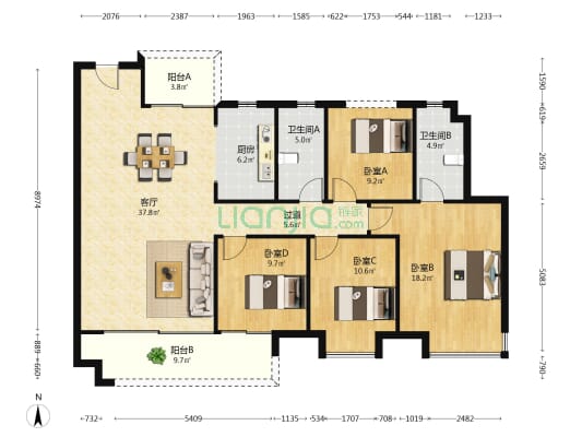 麓景悦 4室1厅2卫 143平方
