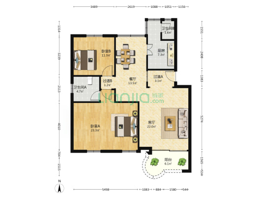 兴华街 2室2厅2卫 106平方