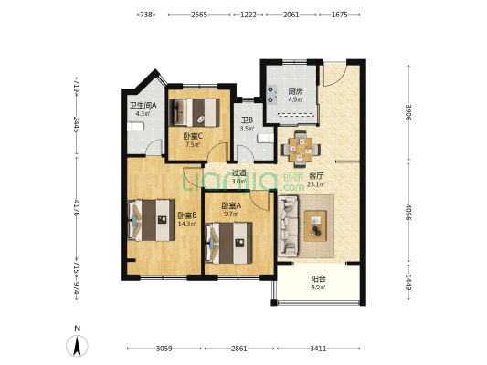 万科东方雅苑 3室1厅2卫 98平方