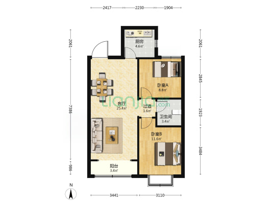 仁达愉知苑 2室1厅1卫 86平方