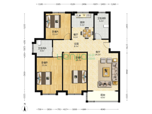 名仕园 3室2厅2卫 120平方