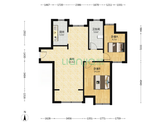 九盛里璟园 2室1厅1卫 102平方