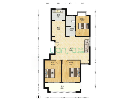 法兰郡 3室2厅1卫 114平方