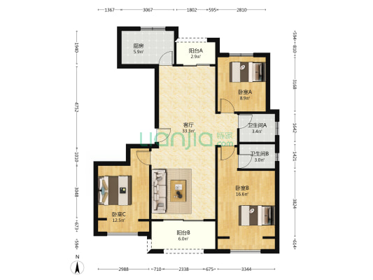 浩创梧桐印象南区 3室1厅2卫 122平方
