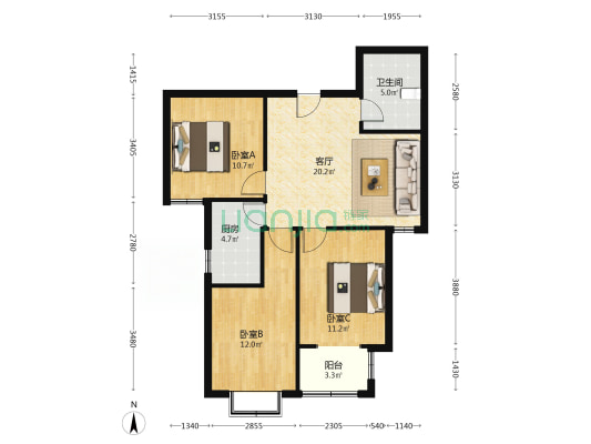 满五唯一 华阳路 电梯房，户型方正-户型图