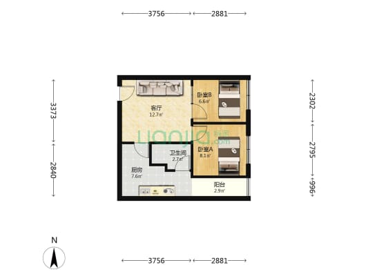 出售范阳路名流美域，交通便利二居室。-户型图