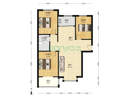 房源户型方正    采光全天  配套齐全-户型图
