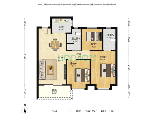 紫薇云峰里 3室1厅2卫 105平方
