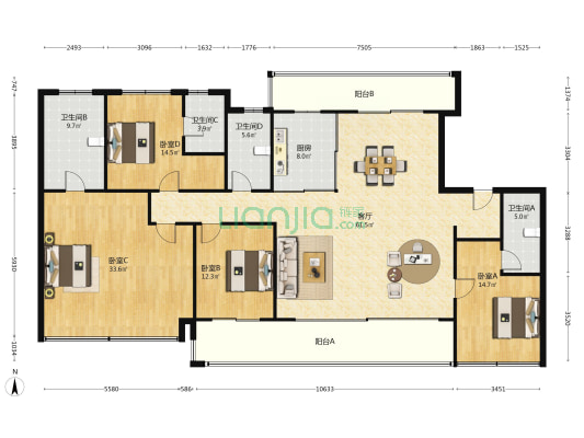 金狮印象苑 4室1厅4卫 218平方