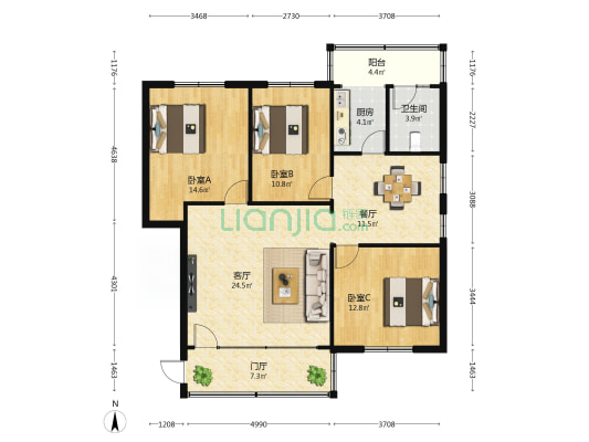 汽工贸小区 3室2厅1卫 103平方