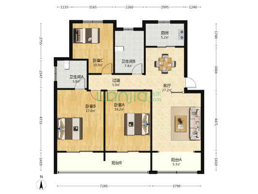 南澳花园 3室1厅2卫 120平方