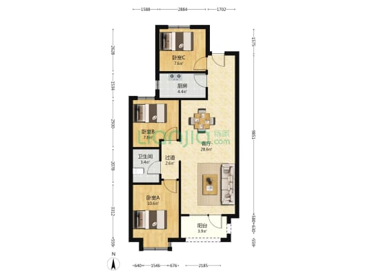 康茗书苑 3室1厅1卫 99平方