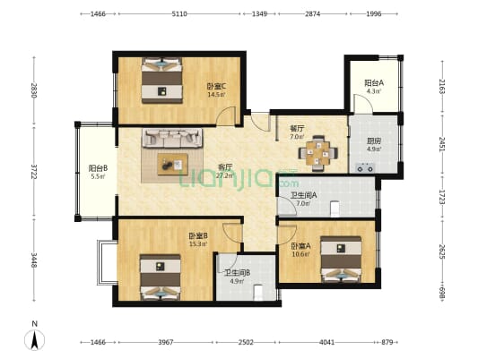 泰安小区东区 3室2厅2卫 134平方