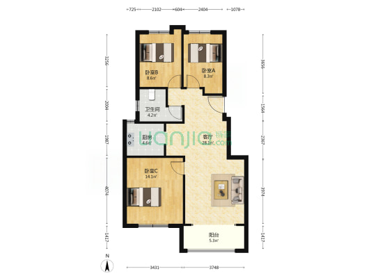 香开长龙 3室1厅1卫 86平方