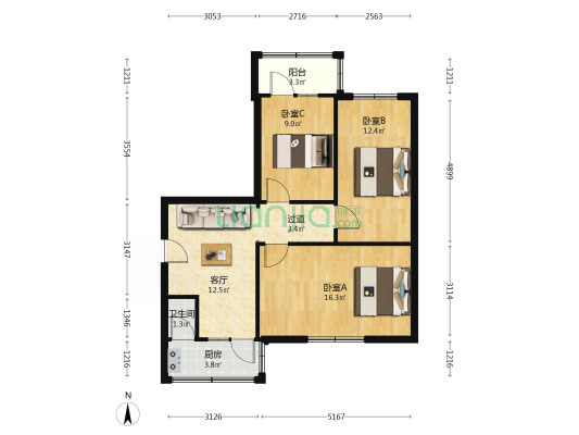 北顺城街53号 3室1厅1卫 72平方
