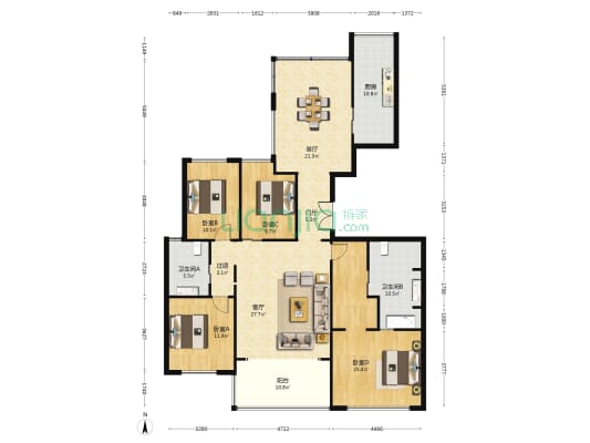 兰江山第花园二期 4室2厅2卫 176平方