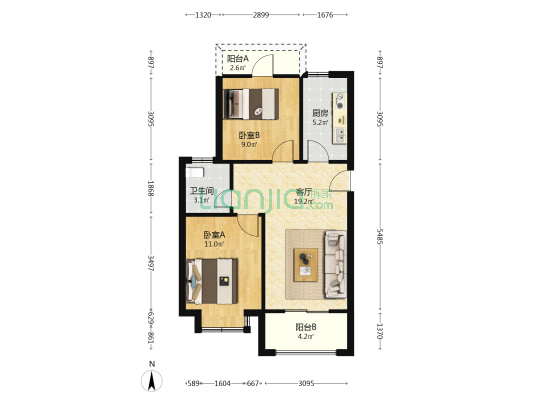 锦程学府名苑 2室1厅1卫 77平方