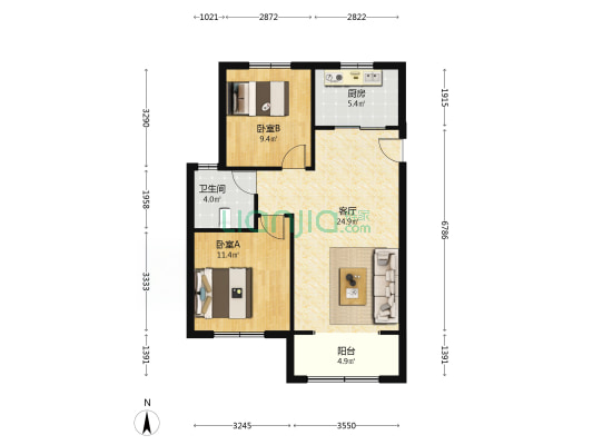 阳光佳苑 2室1厅1卫 92平方