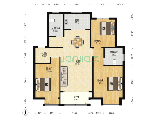 塍星花苑 3室1厅2卫 142平方