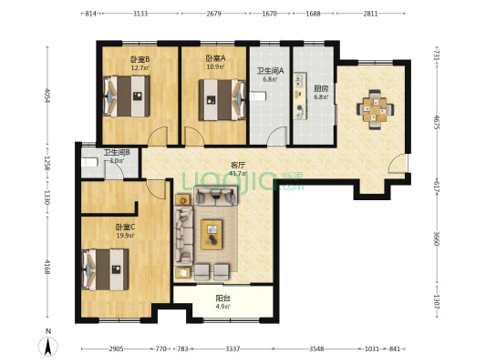 东王雅苑 3室1厅2卫 142平方