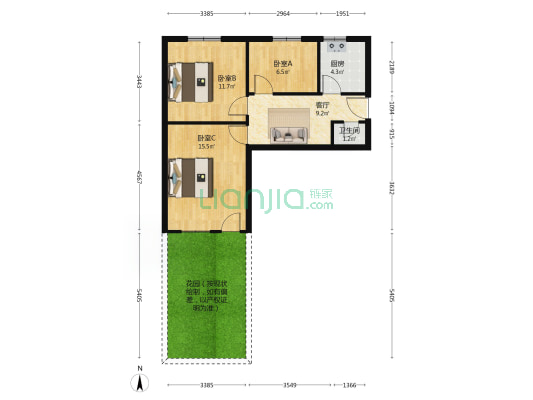 劳动路32号院 3室1厅1卫 53平方