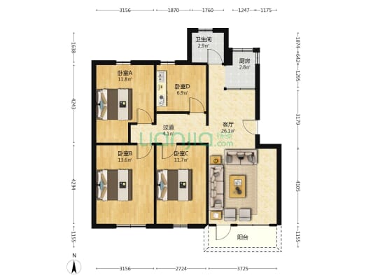 芙蓉苑 4室1厅1卫 101平方