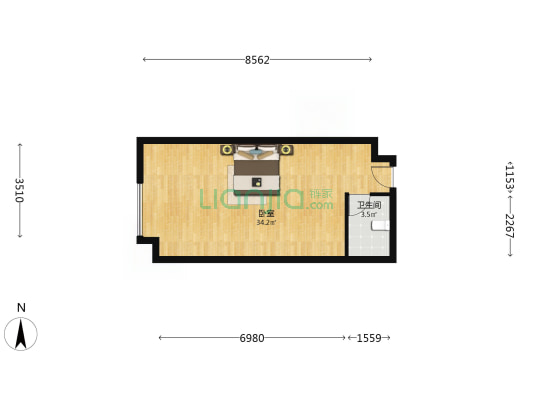 70年大产权开间，集中供暖，房本满五唯一-户型图