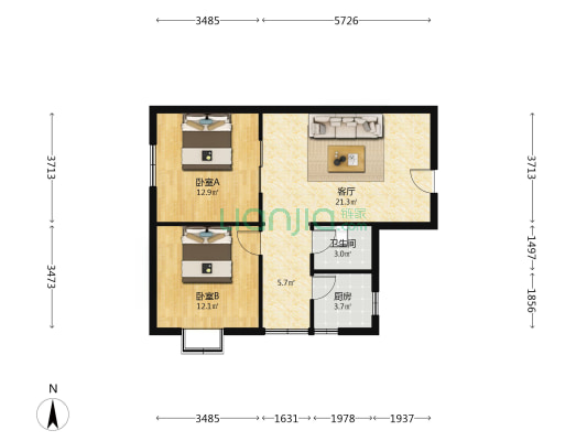 天保郦景 2室2厅 西南-户型图