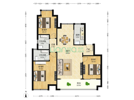 力高国资雍江府 3室1厅2卫 116平方