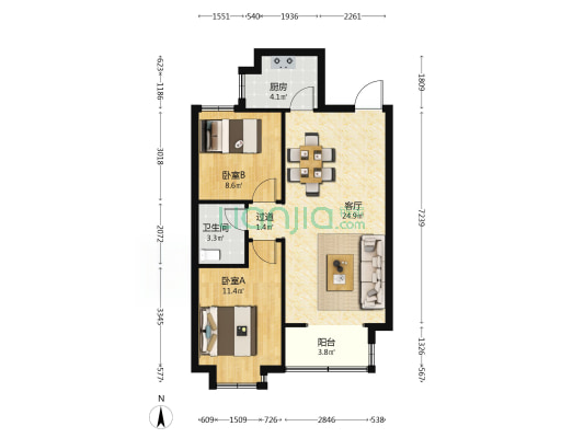 万腾翡翠和苑 2室1厅1卫 84平方
