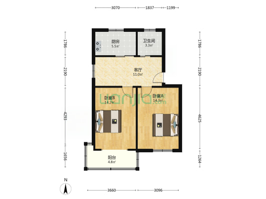 潜山路382号南生活区 2室1厅1卫 66平方