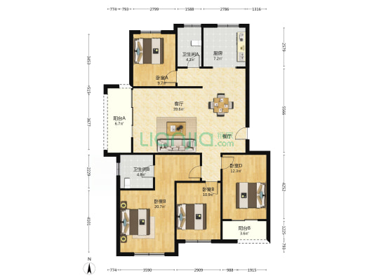 蓝城玫瑰园 4室1厅2卫 148平方