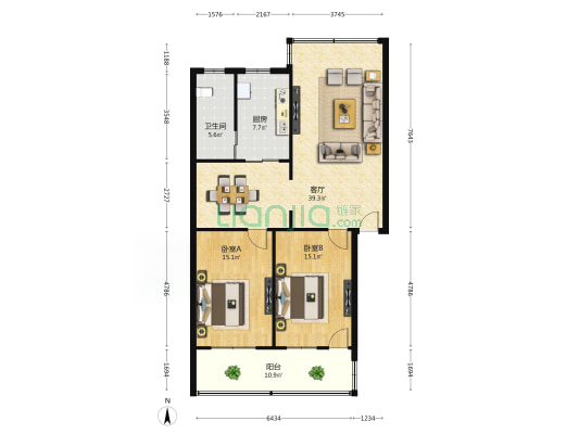 八一社区 2室1厅1卫 107平方