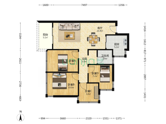 壹品松湖 4室1厅1卫 86平方