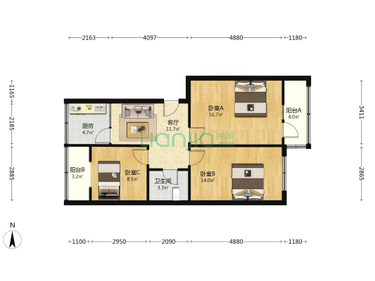 洒金桥93号 3室1厅1卫 78平方