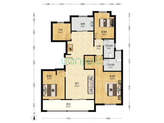 德信新宸 4室1厅2卫 136平方